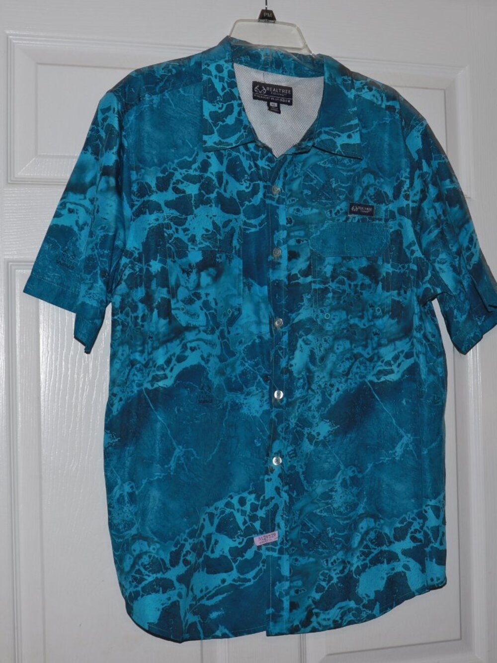 NWOT REALTREE By Newport Blue Mens Short Sleeve Shirt Button Up Fishing Ocean XL